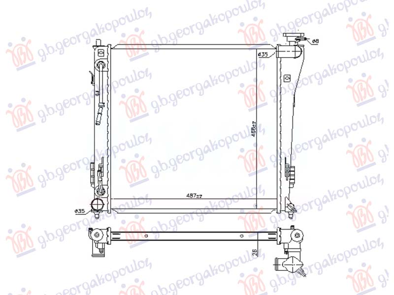 RADIATOR 1.7 CRDi DIESEL +/- A/C AUTOMATIC (487x468) (VALEO)