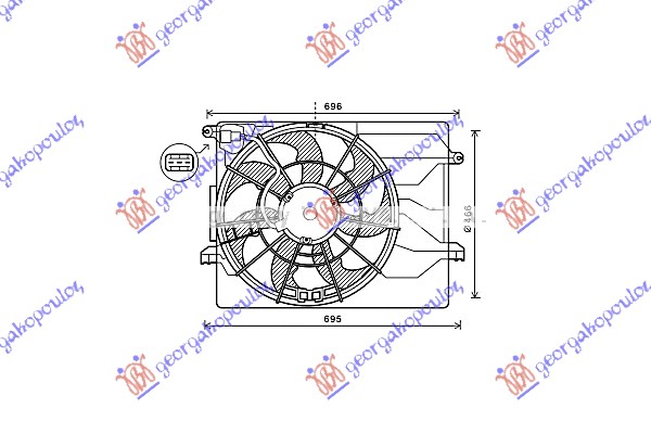 Electroventilator (simplu) 1.6-2.0 benzină (465mm) (3PIN)