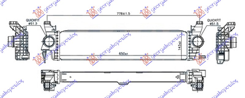 RADIATOR INTERCOOLER 1.6 (109-111 CDI) (650x143x50)