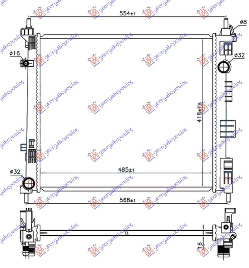 RADIATOR 1.5 DCi DIESEL -2013 (485x418x16) (KOYO)