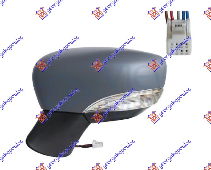DOOR MIRROR ELECTRICAL PRIMED (W/SIDE LAMP) (5 PIN) (A QUALITY) (CONVEX GLASS)