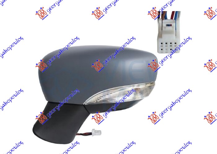 DOOR MIRROR ELECTRICAL HEATED PRIMED (W/SIDE LAMP) (7 PIN) (A QUALITY) (CONVEX GLASS)