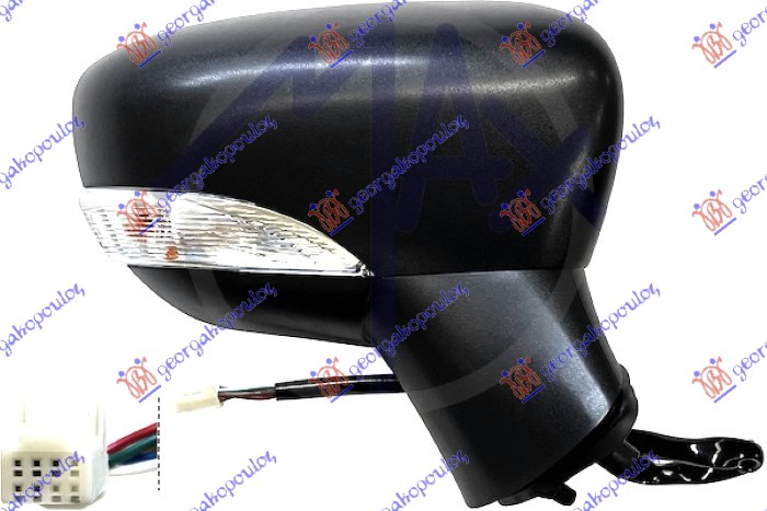 DOOR MIRROR ELECTRICAL HEATED BLACK (W/SIDE LAMP) (7 PIN) (CONVEX GLASS)