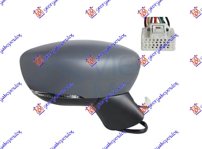DOOR MIRROR ELECTRICAL HEATED FOLDABLE PRIMED (W/SIDE LAMP LED) (9 PIN) (A QUALITY) (CONVEX GLASS)