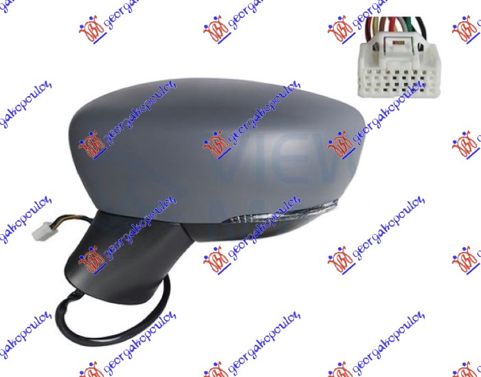 DOOR MIRROR ELECTRICAL HEATED FOLDABLE PRIMED (W/SIDE LAMP LED) (9 PIN) (A QUALITY) (CONVEX GLASS)