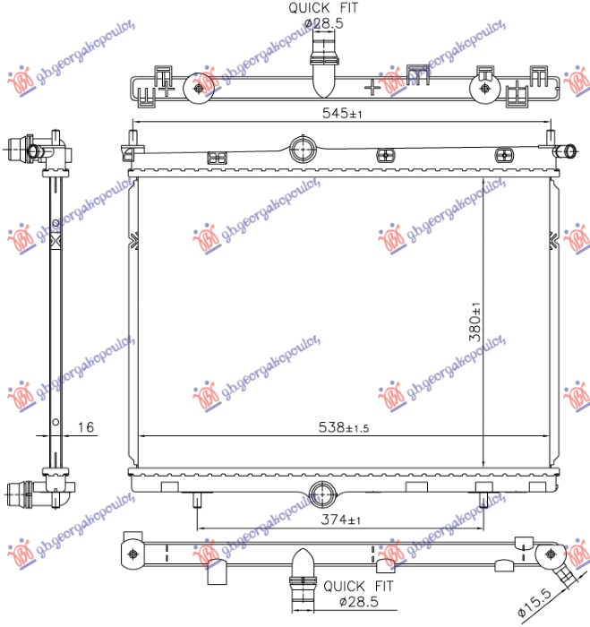 RADIATOR 1.2 PETROL - 1.5 DIESEL - ELECTRIC (538x380x16)