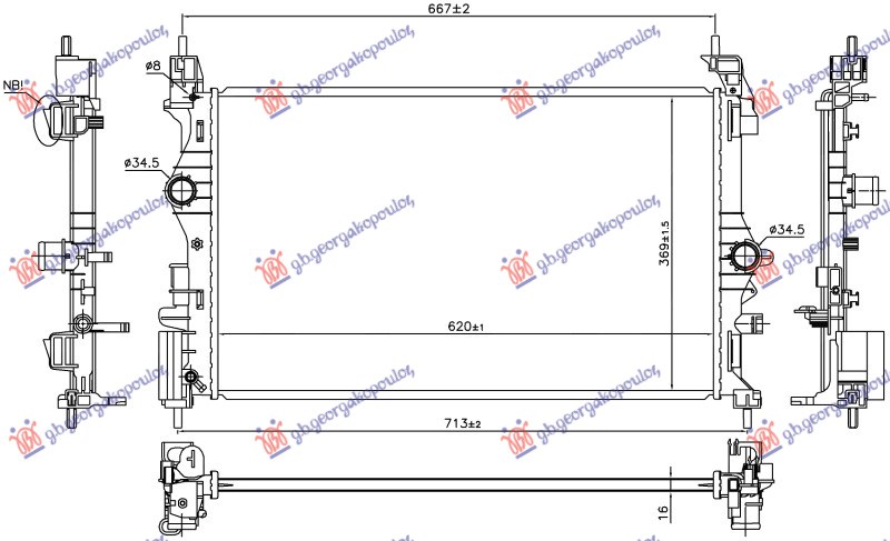 RADIATOR 1.0 TURBO PETROL MANUAL (ENG: B10XFL 66KW) (620x370x16)
