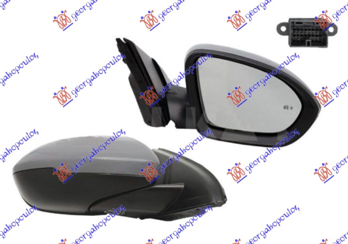 DOOR MIRROR ELECTRICAL HEATED FOLDABLE PRIMED (W/FOOT LAMP & BLIS) (A QUALITY) (CONVEX GLASS)