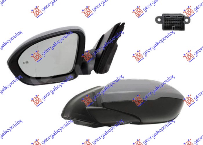 DOOR MIRROR ELECTRICAL HEATED FOLDABLE PRIMED (W/FOOT LAMP & BLIS) (A QUALITY) (ASPHERICAL GLASS)