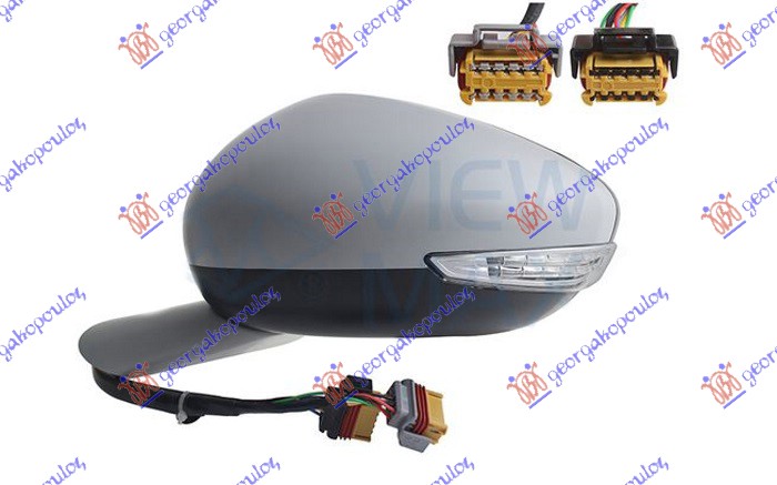 DOOR MIRROR ELECTRICAL HEATED FOLDABLE PRIMED (W/SIDE LAMP & FOOT LAMP & SENSOR) (8+2PIN) (CONVEX GLASS)