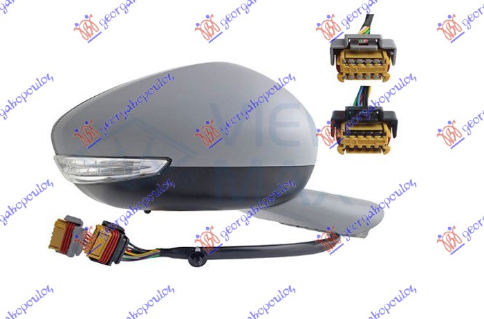 DOOR MIRROR ELECTRICAL HEATED FOLDABLE PRIMED (W/SIDE LAMP LED & BLIS & SENSOR) 10+4PIN (CONVEX GLASS)