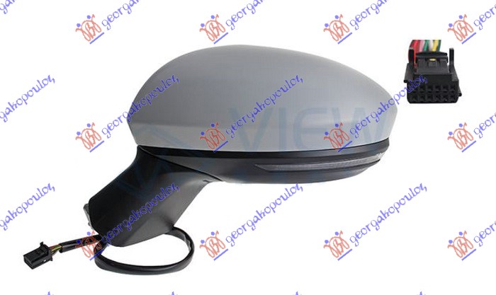DOOR MIRROR ELECTRICAL HEATED FOLDABLE PRIMED (W/SIDE LAMP) (A QUALITY) (10 PIN) (ASHPERICAL GLASS)