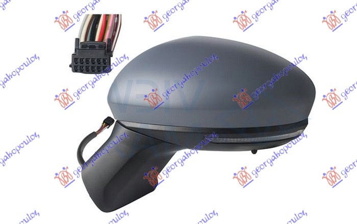 DOOR MIRROR ELECTRICAL HEATED FOLDABLE PRIMED (W/SIDE LAMP & BLIS) (A QUALITY) (10 PIN) (ASHPERICAL GLASS)