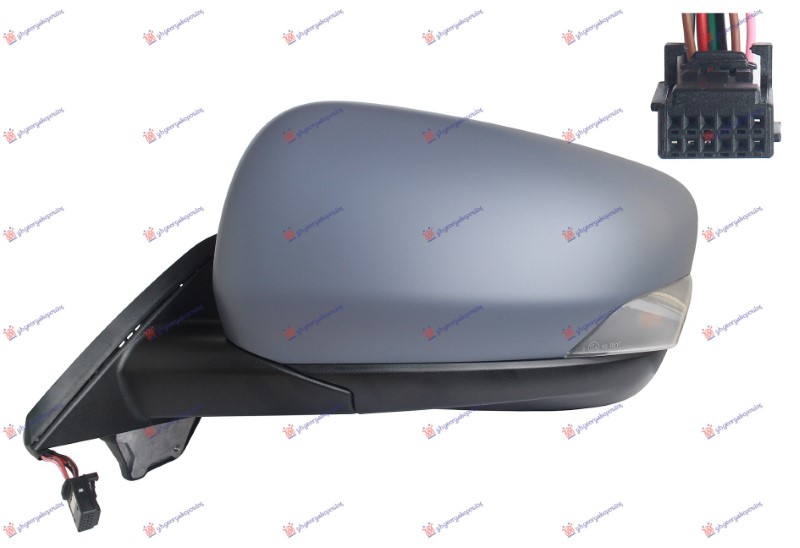 DOOR MIRROR ELECTRICAL HEATED PRIMED (W/SIDE LAMP) (7 PIN) (A QUALITY) (ASPHERICAL GLASS)