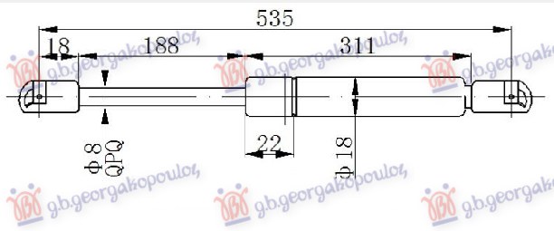 GAS SPRING REAR WINDSCREEN (535L-360N)