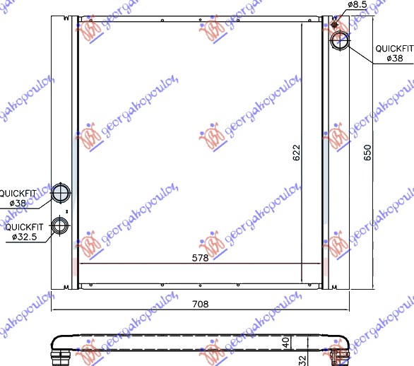 RADIATOR 4.2 SUPERCHARGED - 4.4i PETROL AUTOMATIC (580x620) (NRF)