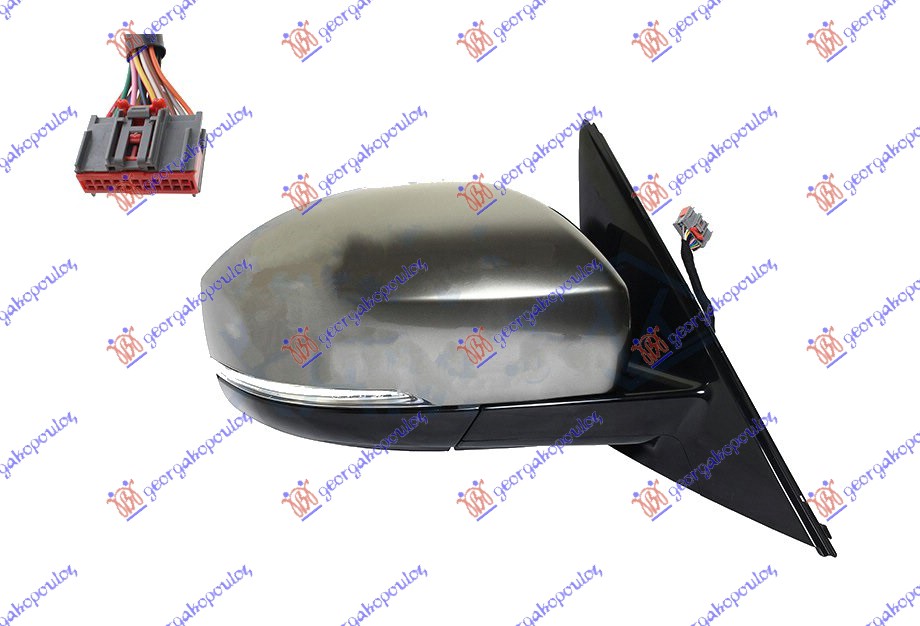 DOOR MIRROR ELECT. HEATED FOLD. & MEM. PRIMED (W/LAMP & FOOT L.) 12PIN (A QUALITY) (CONVEX GLASS)