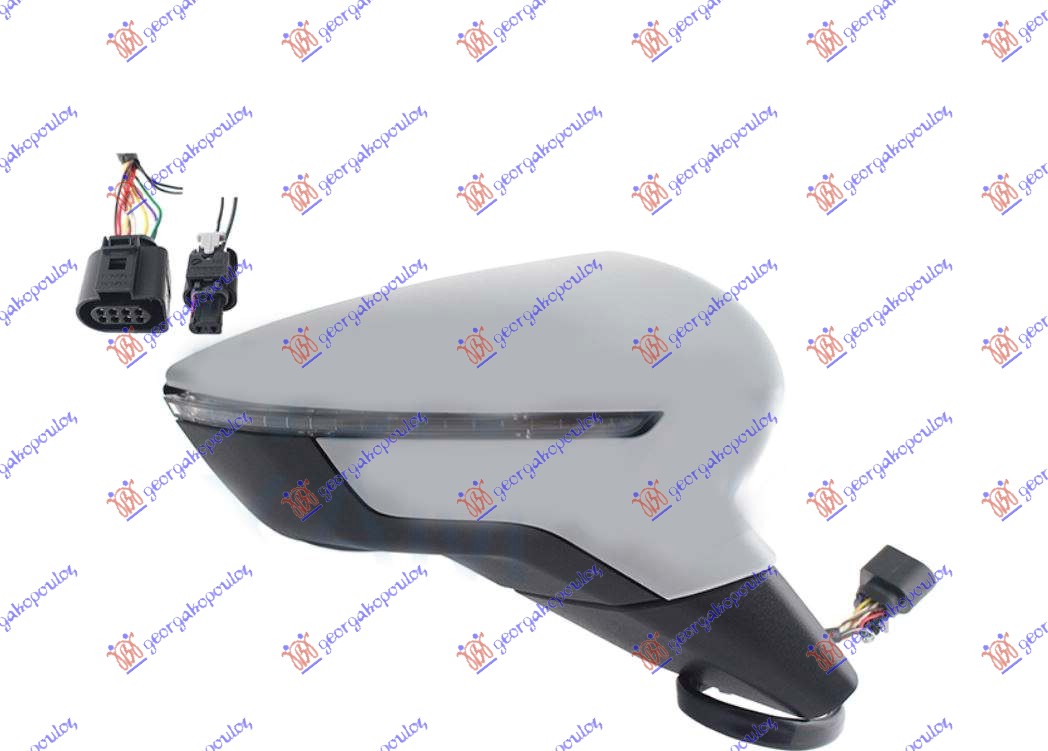 DOOR MIRROR ELECTRICAL HEATED PRIMED (W/SIDE LAMP) (A QUALITY) (CONVEX GLASS)