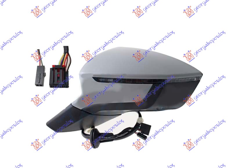 DOOR MIRROR ELECTRIC HEATED FOLDABLE PRIMED (W/SIDE LAMP & FOOT LAMP & BLIS) 11 PIN (CONVEX GLASS)