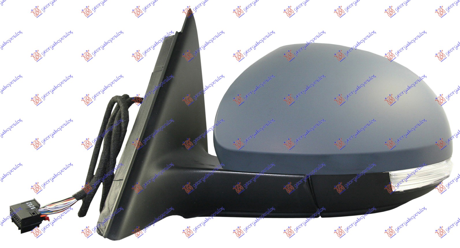 DOOR MIRROR ELECTRICAL HEATED PRIMED (WHITE W/SIDE LAMP) (6 PIN) (A QUALITY) (CONVEX GLASS)