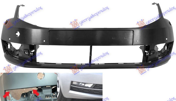 FRONT BUMPER PRIMED (W/FOG LAMP HOLES) (W/4 PDC & WASHER HOLES) (W/2 CUTTING MARKS FOR PDC) (A QUALITY)