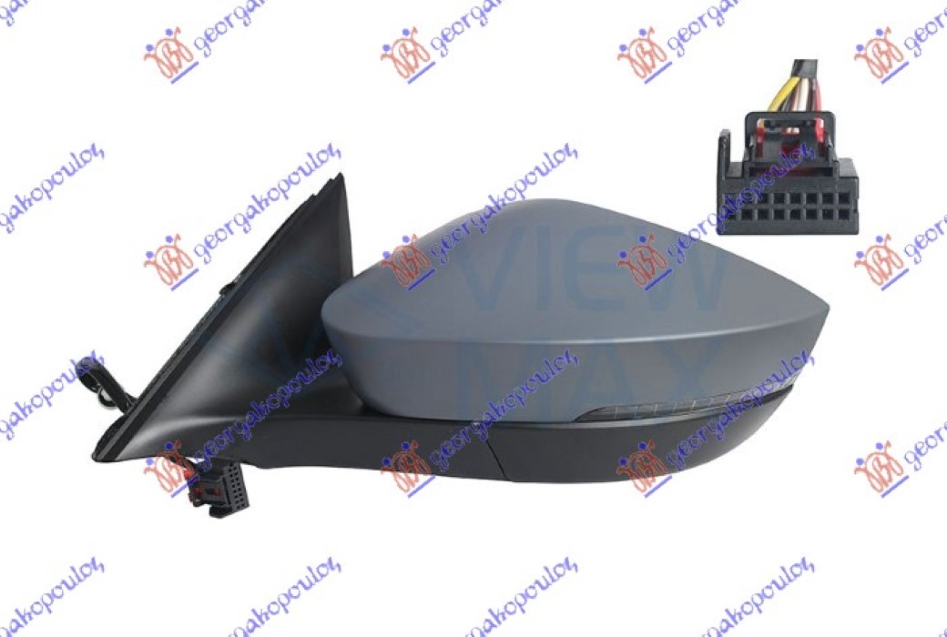 DOOR MIRROR ELECTRICAL HEATED PRIMED (W/SIDE LAMP) 6 PIN (A QUALITY) (CONVEX GLASS)