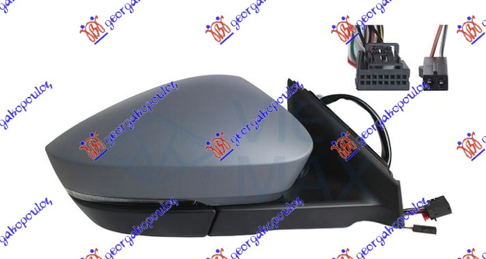 DOOR MIRROR ELECT. HEATED FOLD. PRIMED AUTO DIMMING (W/S. LAMP & SIDE ASSIST) (10+2pin) (A QUALITY) (CONVEX GLASS)