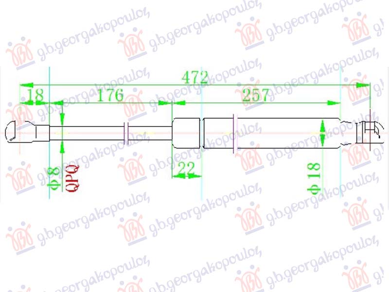 GAS SPRING TAIL GATE (472L-400N) (MARELLI)