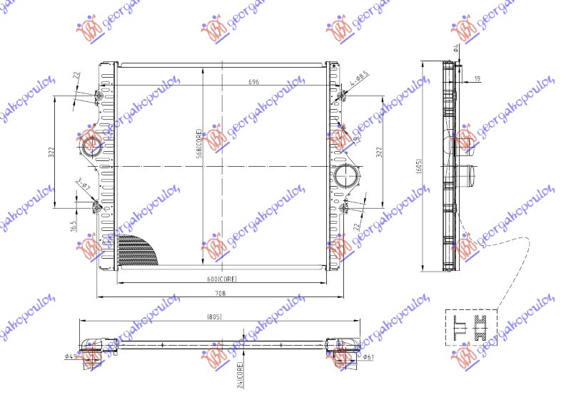 RADIATOR INTERCOOLER 2.8 DIESEL (600x568x24)