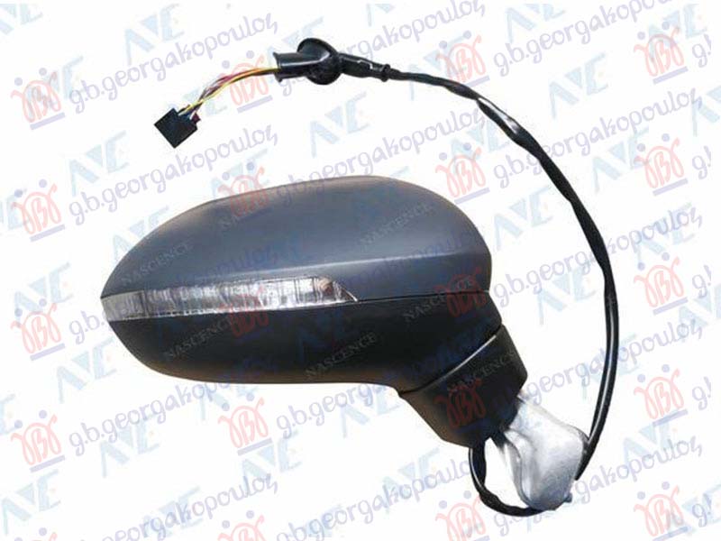DOOR MIRROR ELECTRICAL HEATED FOLDABLE PRIMED (W/SIDE LAMP & FOOT LAMP & MEMORY) (13PIN) (CONVEX GLASS)
