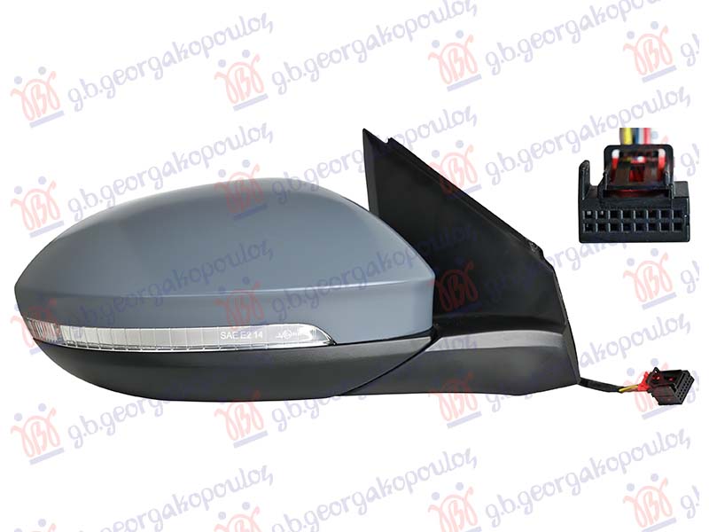 DOOR MIRROR ELECTRICAL HEADED PRIMED (W/SIDE LAMP) (6 PIN) (A QUALITY) (CONVEX GLASS)