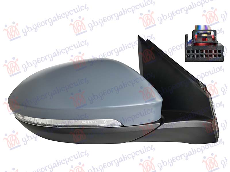 DOOR MIRROR ELECTRICAL HEATED FOLDABLE PRIMED (W/MEMORY) (W/SIDE LAMP& FOOT LAMP) (13 PIN) (A QUALITY) (CONVEX)